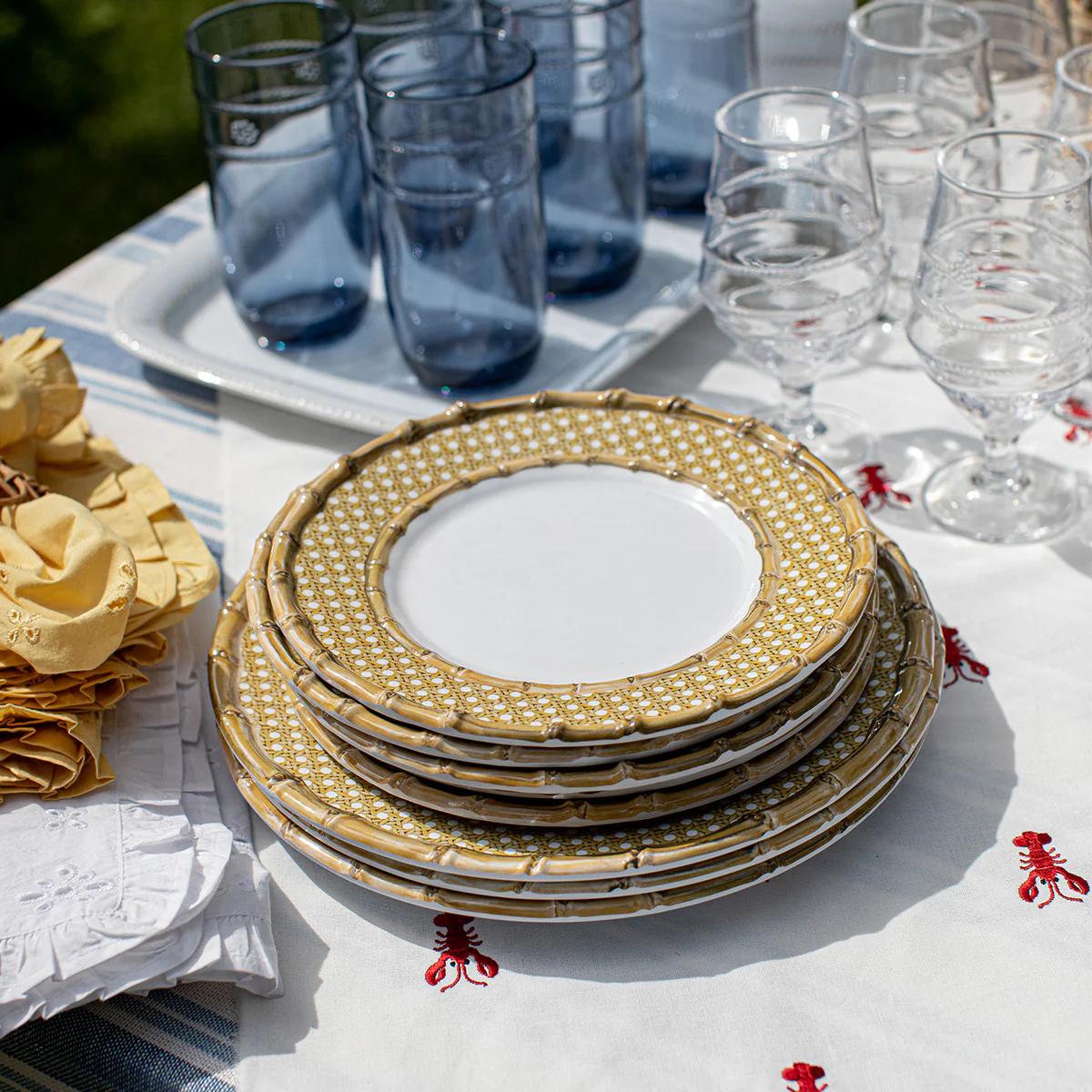 Bamboo Caning Melamine Dessert/Salad Plate Set/4 - Natural - Image 4