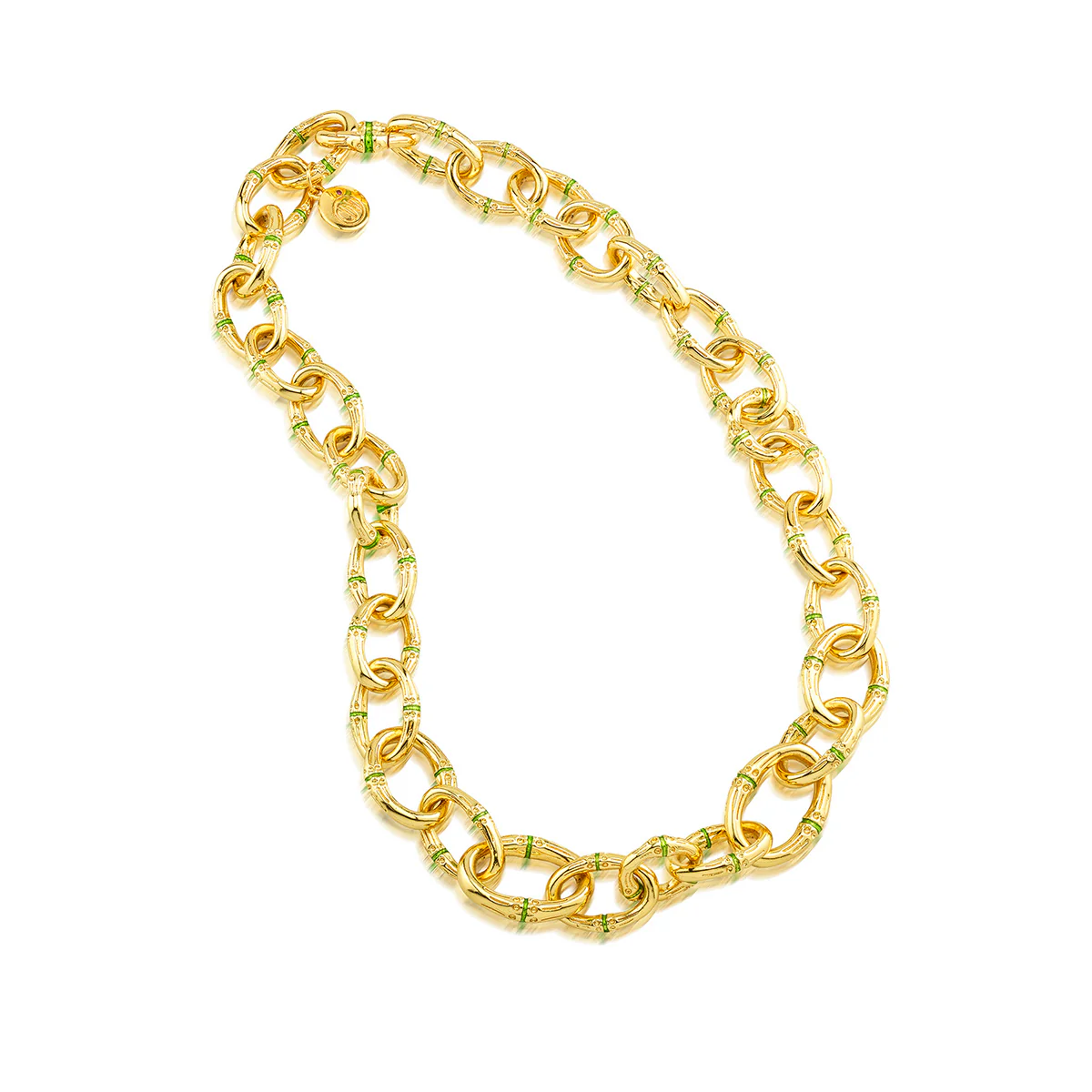 Bangkok Bamboo Link Necklace, 18" - Gold/Green Enamel - Image 5