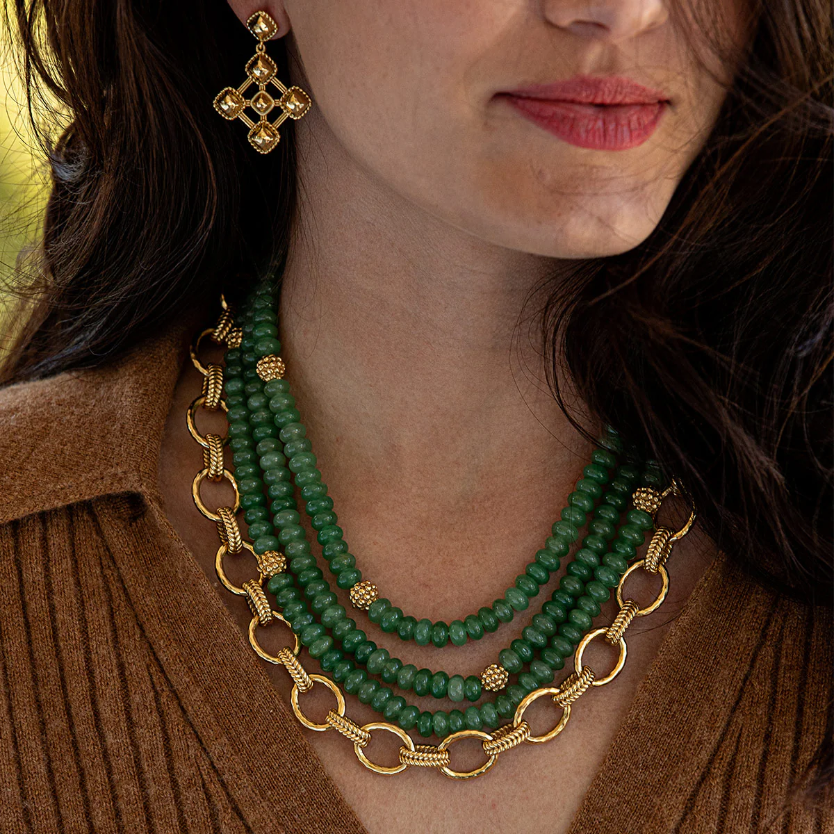 Bead Triple Strand Necklace, 18"+2" - Meadow Jade - Image 3