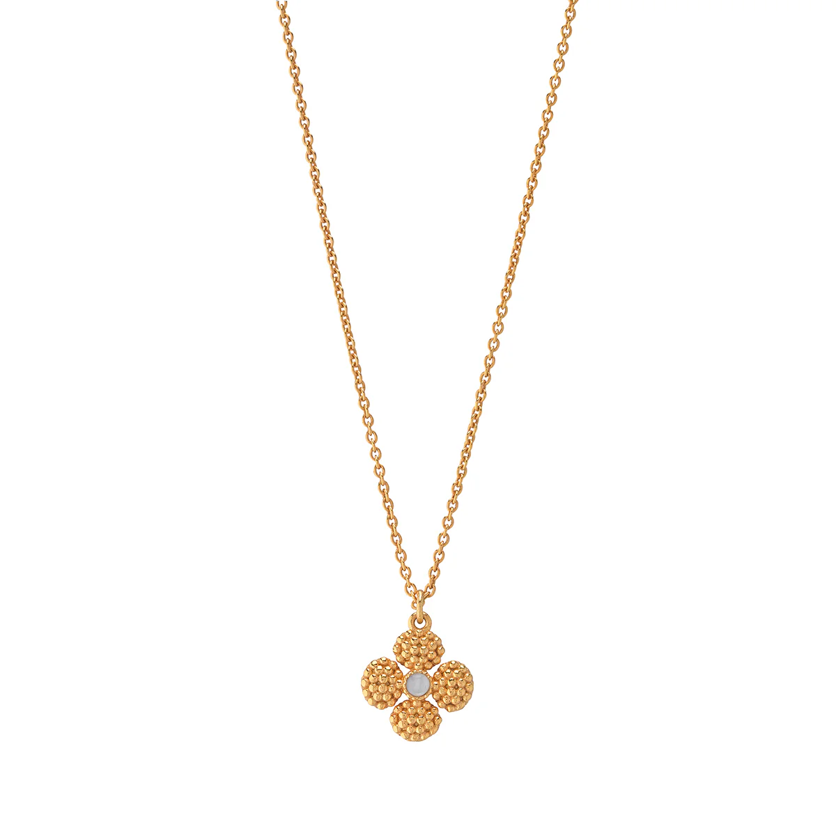 Berry Clover Double Sided Charm Necklace, 16"+2" - Pearl White - Image 2