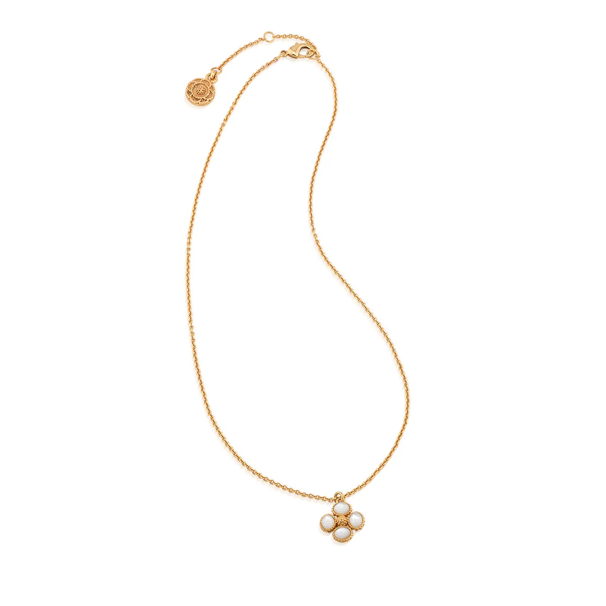 Berry Clover Double Sided Charm Necklace, 16"+2" - Pearl White - Image 4