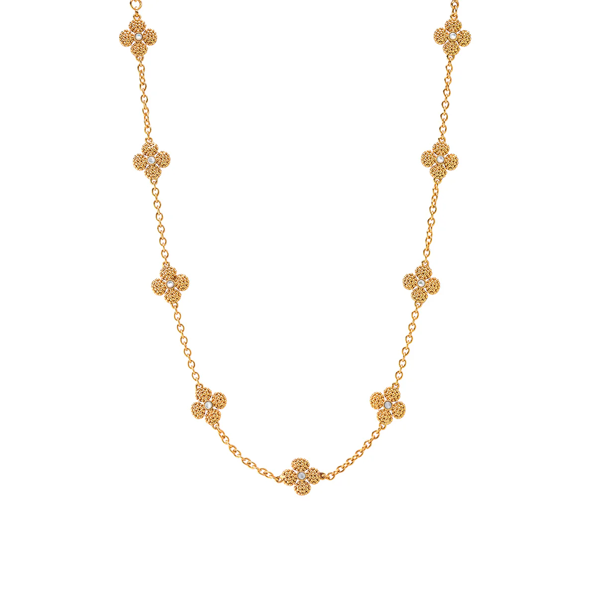 Berry Clover Double Sided Necklace, 16"+2" - Pearl White - Image 2
