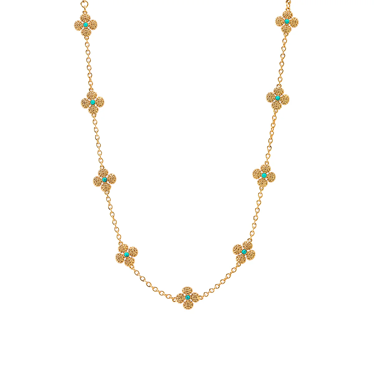 Berry Clover Double Sided Necklace, 16"+2" - Turquoise - Image 2
