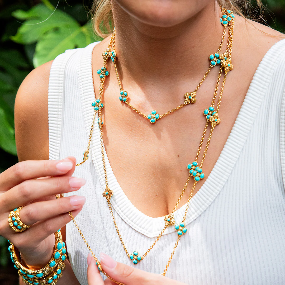 Berry Clover Double Sided Necklace, 16"+2" - Turquoise - Image 5