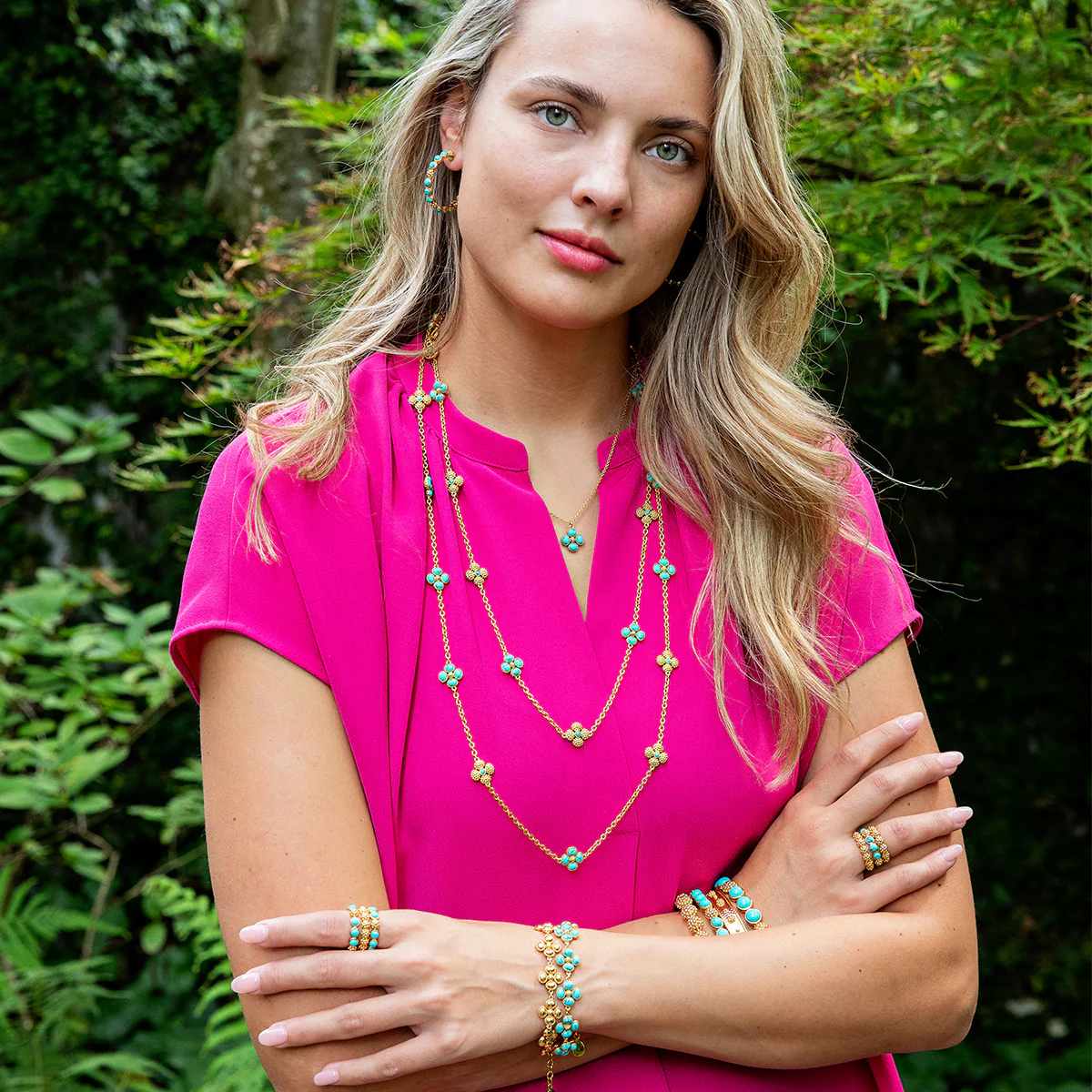 Berry Clover Double Sided Necklace, 34" - Turquoise - Image 6