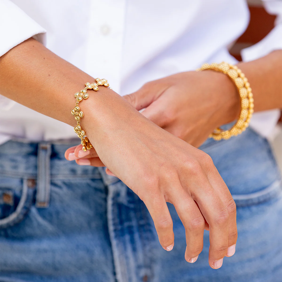 Berry Clover Linear Bracelet, 7"+2" - Gold - Image 4