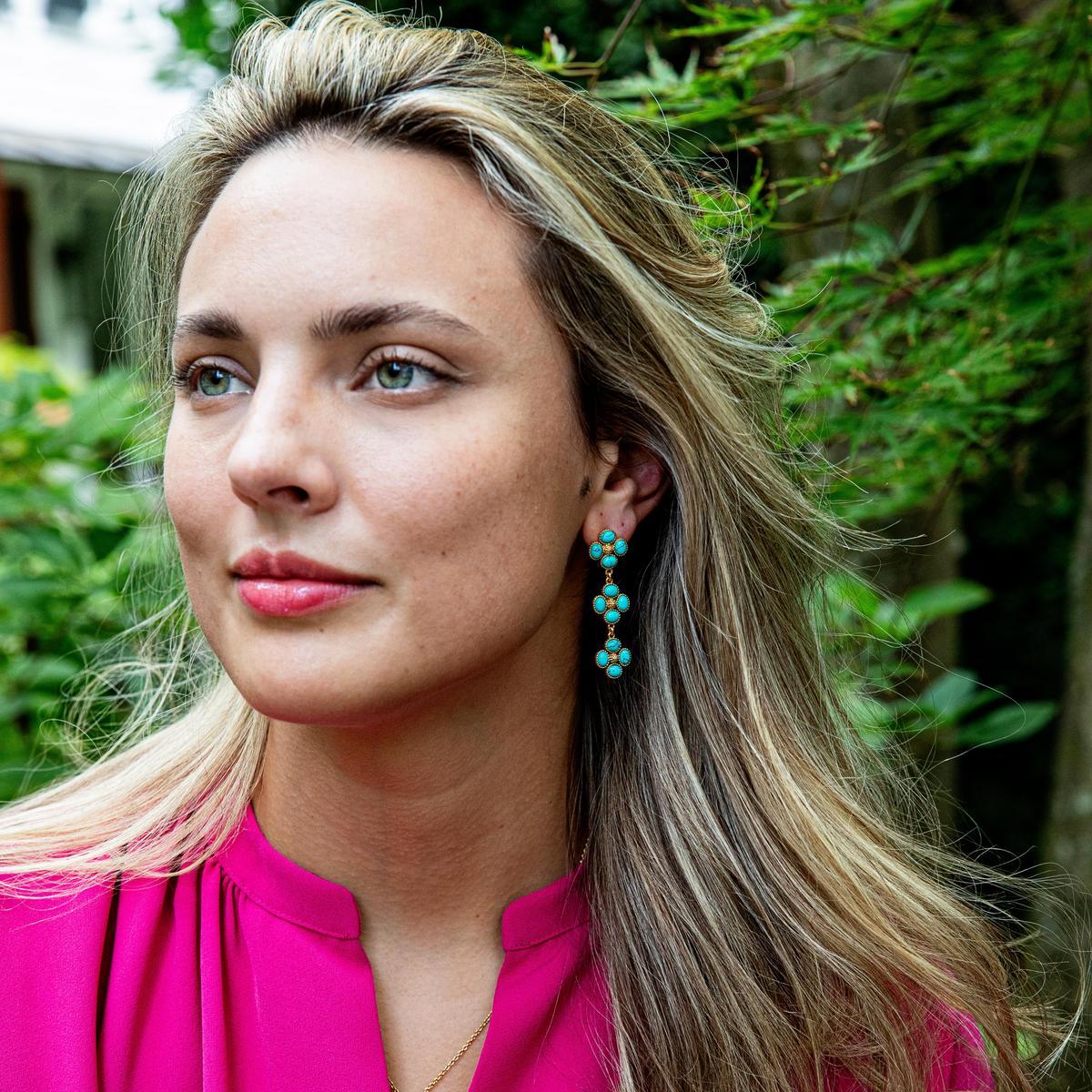 Berry Clover Linear Earrings - Turquoise - Image 2