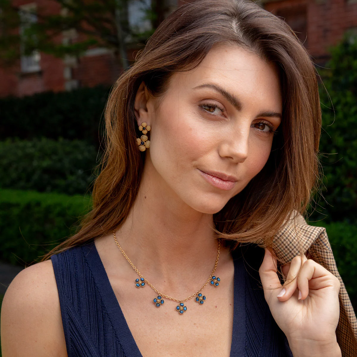 Berry Clover Multi Station Necklace, 16"+2" - Blue Labradorite - Image 4