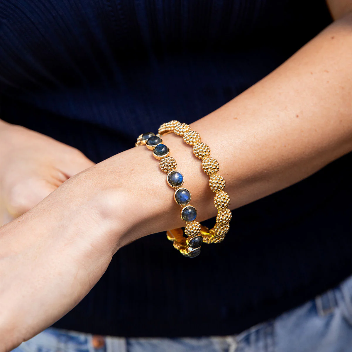 Berry Gem Hinged Bangle - Blue Labradorite - Image 4