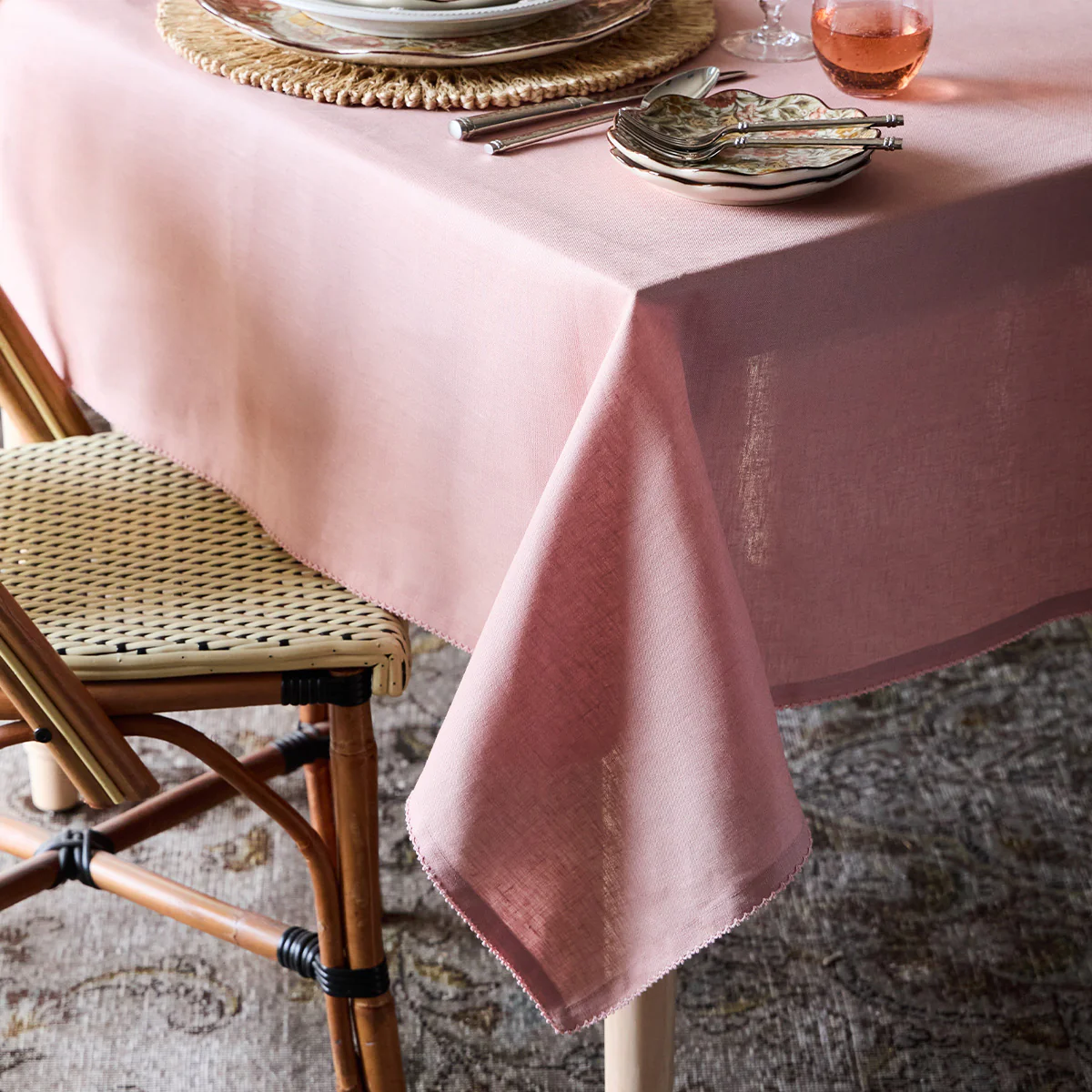 Berry Scallop 60" x 120" Tablecloth - Pink - Image 3