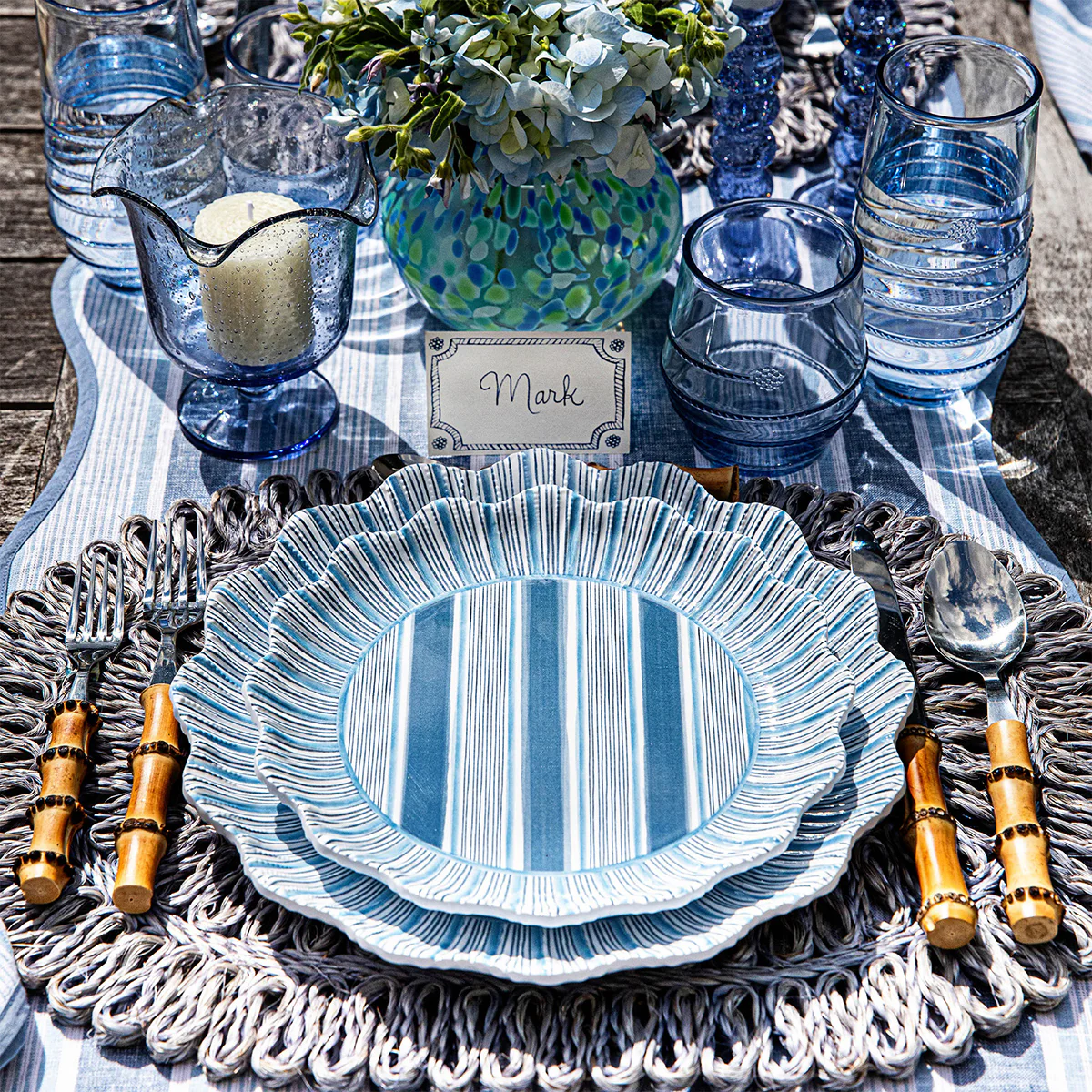 Cabana Stripe Melamine Dessert/Salad Plate Set/4 - Ocean - Image 4