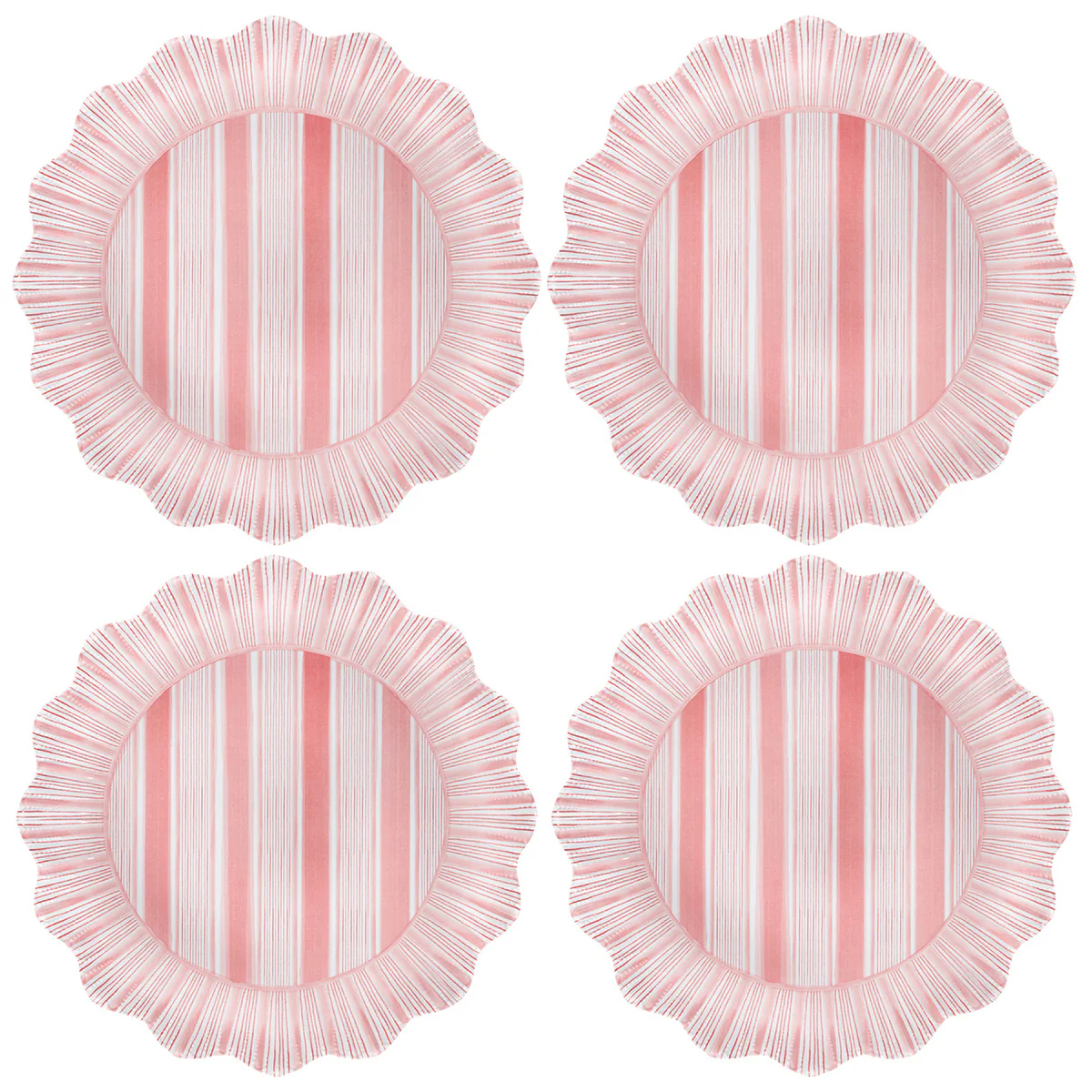 Cabana Stripe Melamine Dinner Plate Set/4 - Coral - Image 2