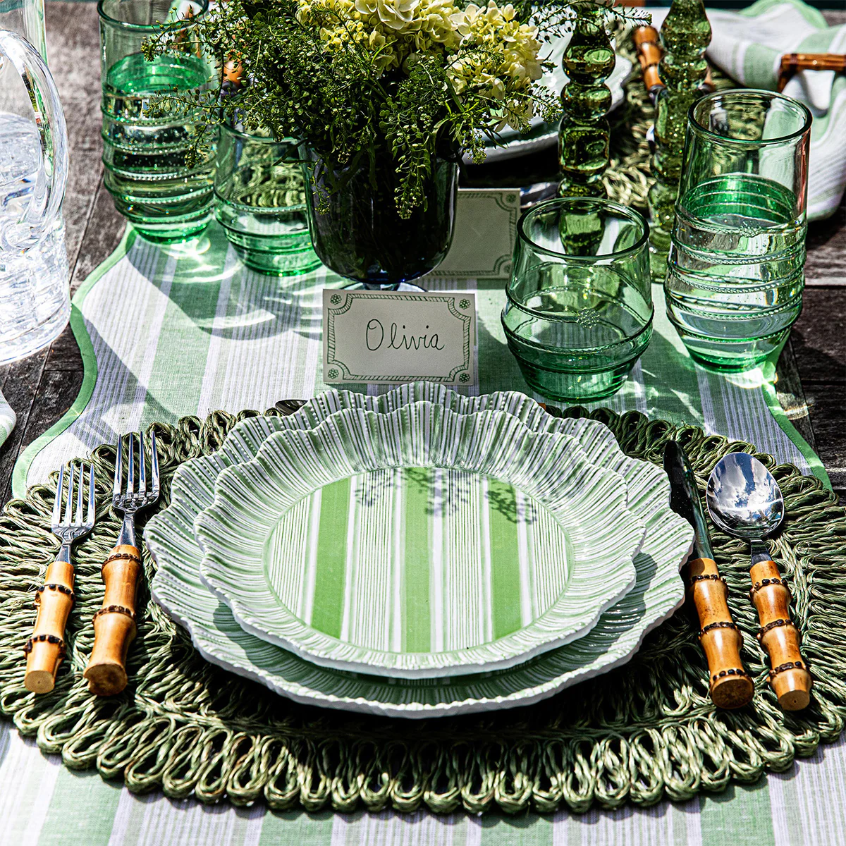 Cabana Stripe Melamine Dinner Plate Set/4 - Seagrass - Image 5