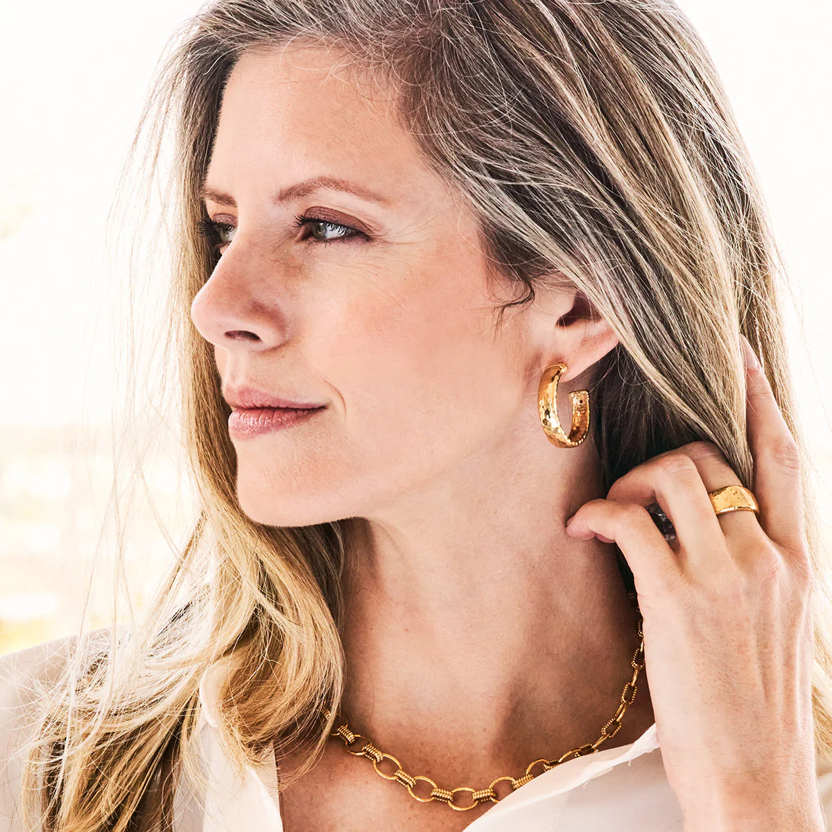 Cleopatra Classic Medium Hoop Earrings - Gold - Image 4