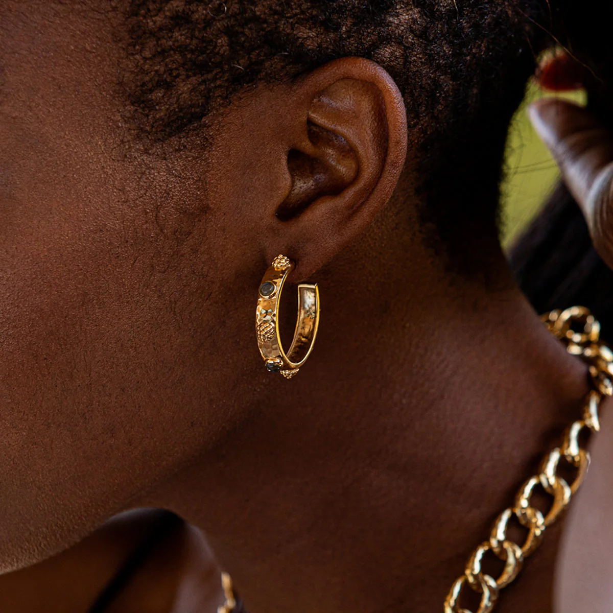 Cleopatra Hoop Earrings - Gold/Blue Labradorite - Image 3