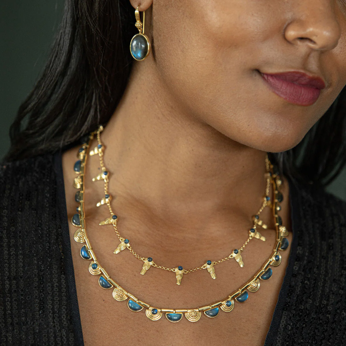 Cleopatra Ra Gem Necklace, 16"+2" - Blue Labradorite - Image 5
