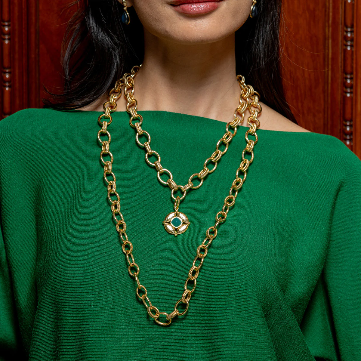 Cleopatra Regal Link Necklace, 16"+2" - Gold - Image 4
