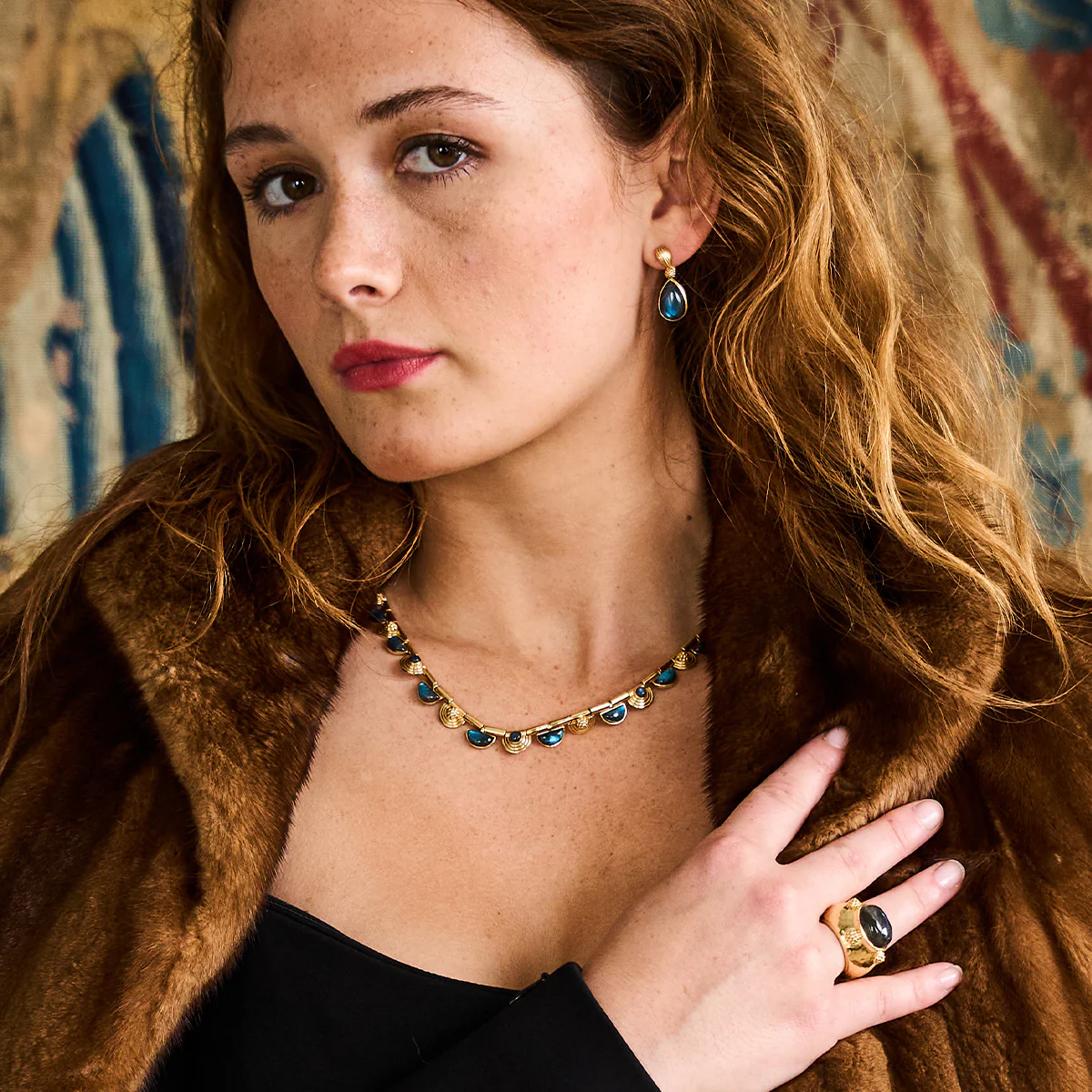 Cleopatra Riviere Necklace, 17"+2" - Blue Labradorite - Image 2