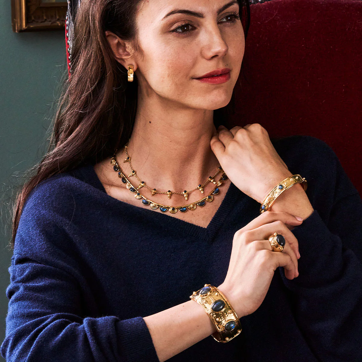 Cleopatra Riviere Necklace, 17"+2" - Blue Labradorite - Image 5