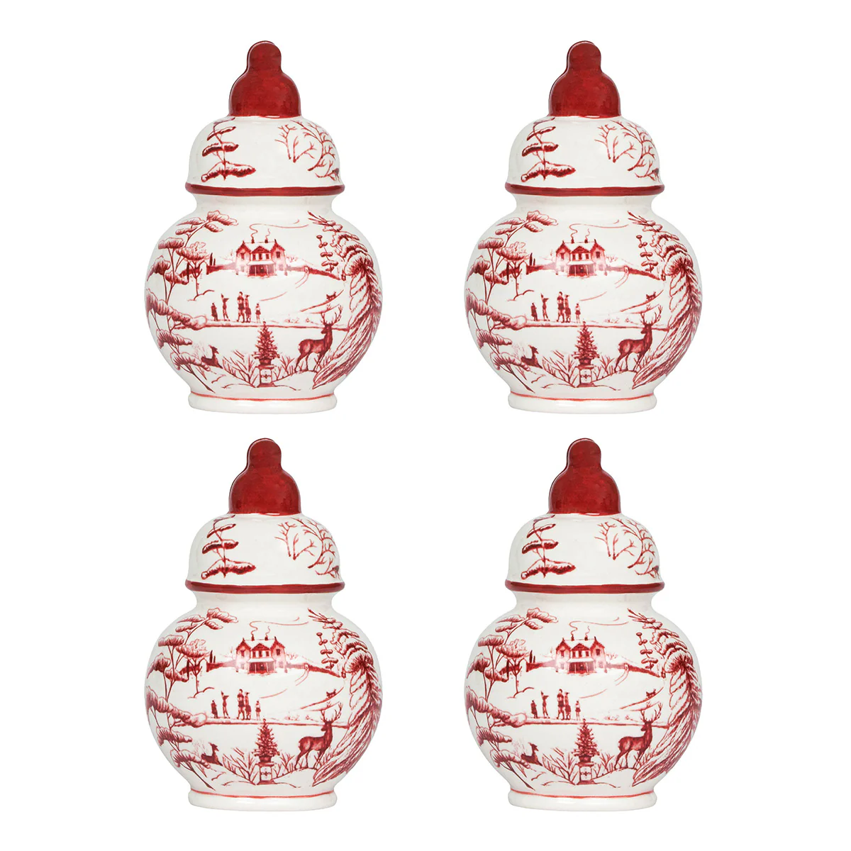 Country Estate Winter Frolic Ginger Jar Place Card Holder Set/4 - Ruby