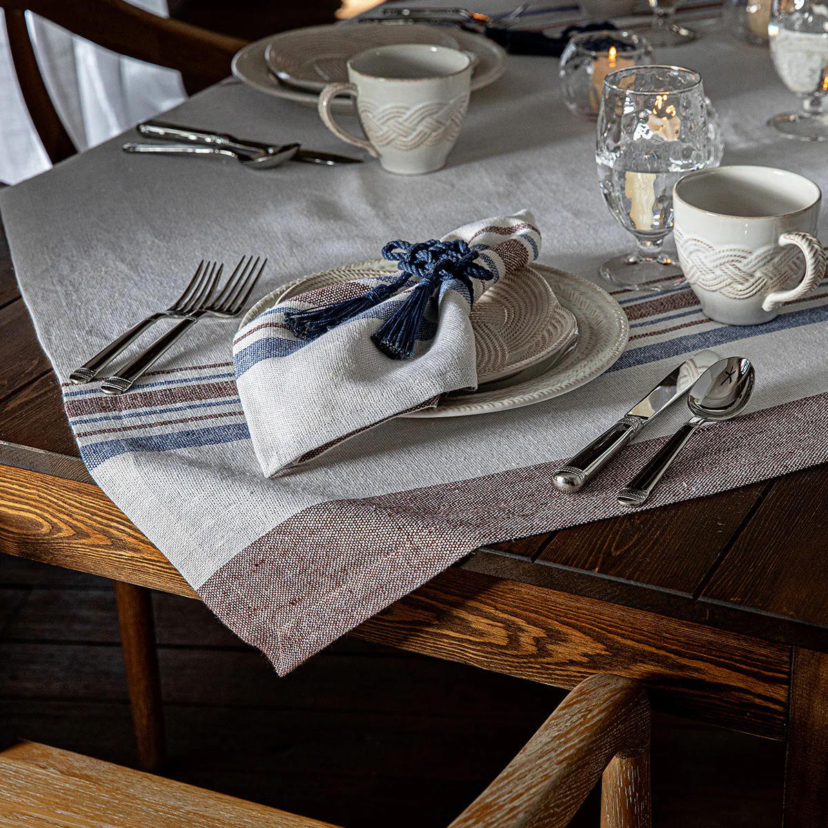 Danish Stripe 52" Table Square - Taupe - Image 3