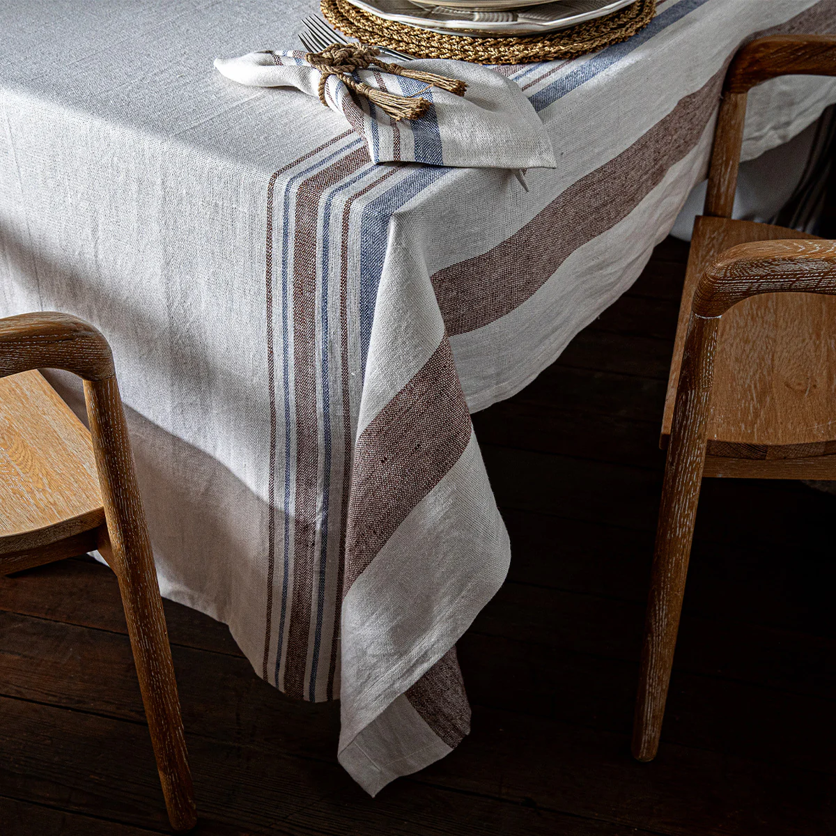 Danish Stripe 60" x 120" Tablecloth - Taupe - Image 3