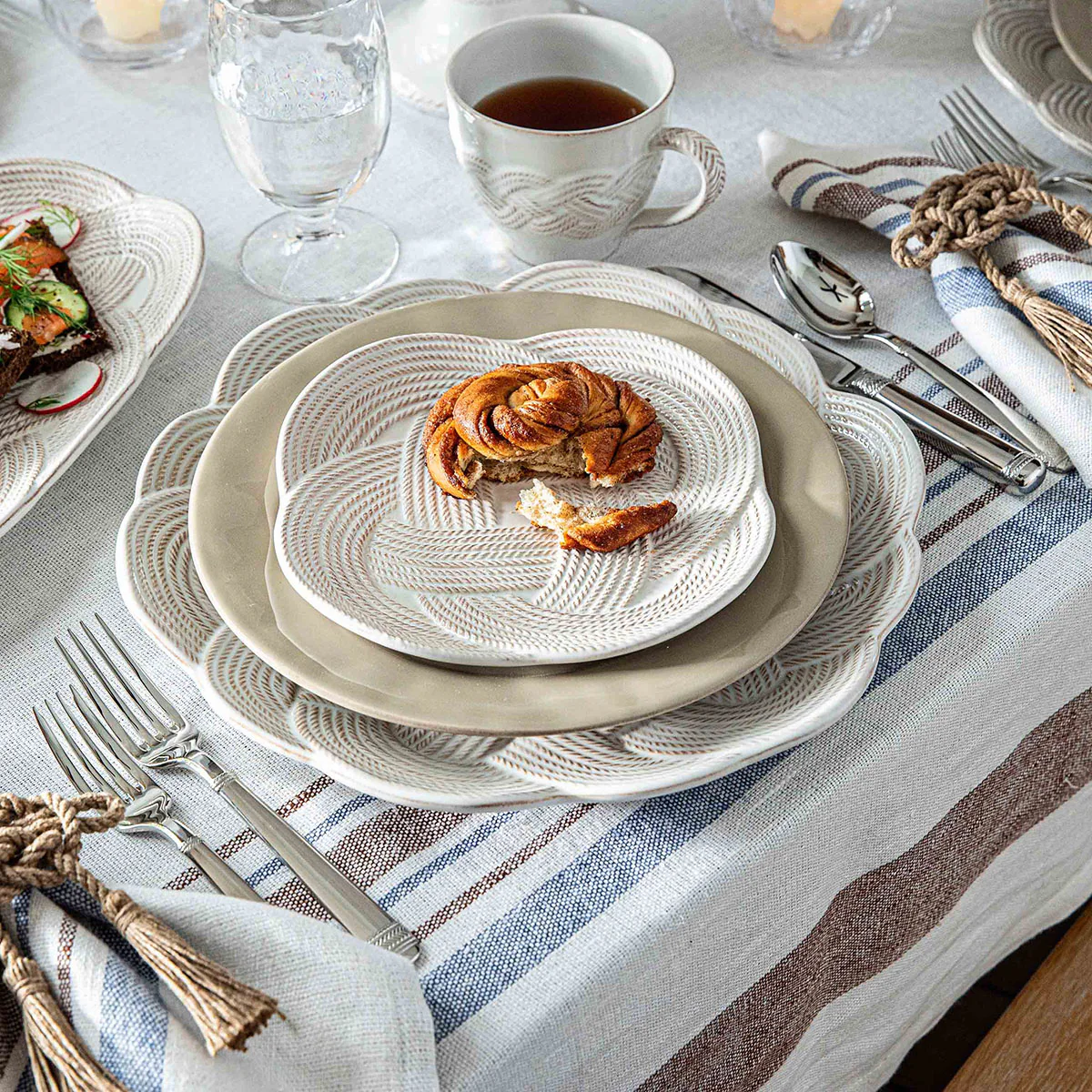 Danish Stripe 60" x 120" Tablecloth - Taupe - Image 4