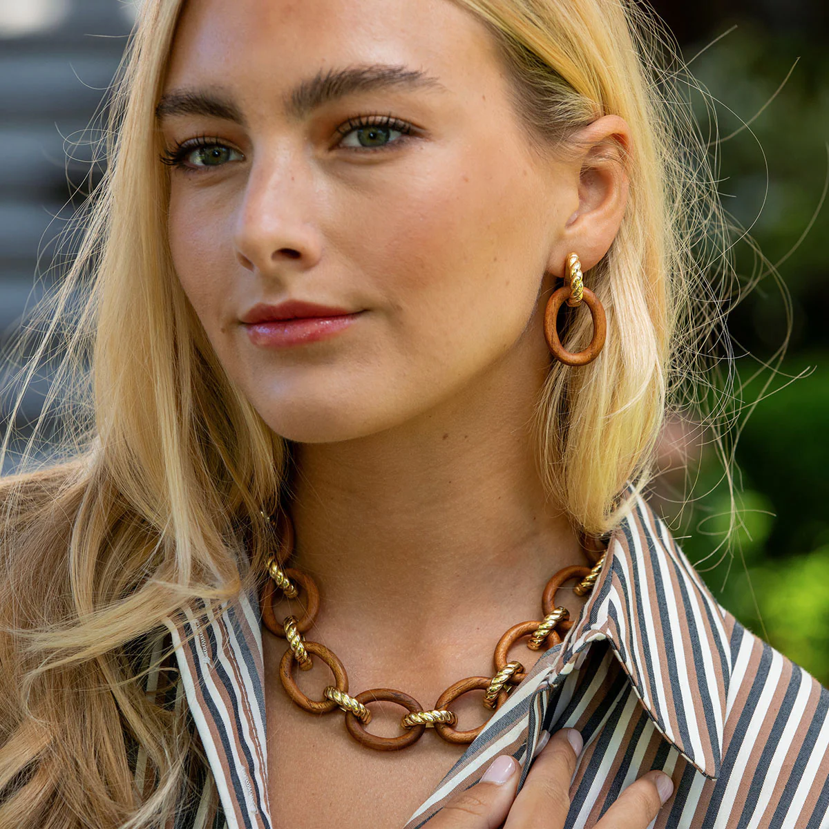Earth Goddess Link Drop Earrings - Teak - Image 2
