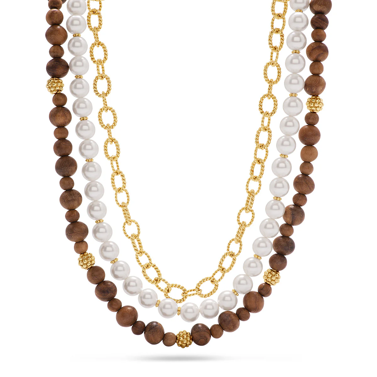 Earth Goddess Necklace, 18"+2" - Teak/Pearls - Image 6