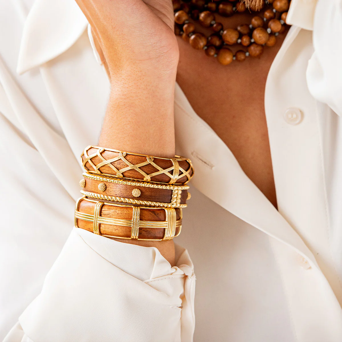 Gaia Hinged Bangle - Teak - Image 5