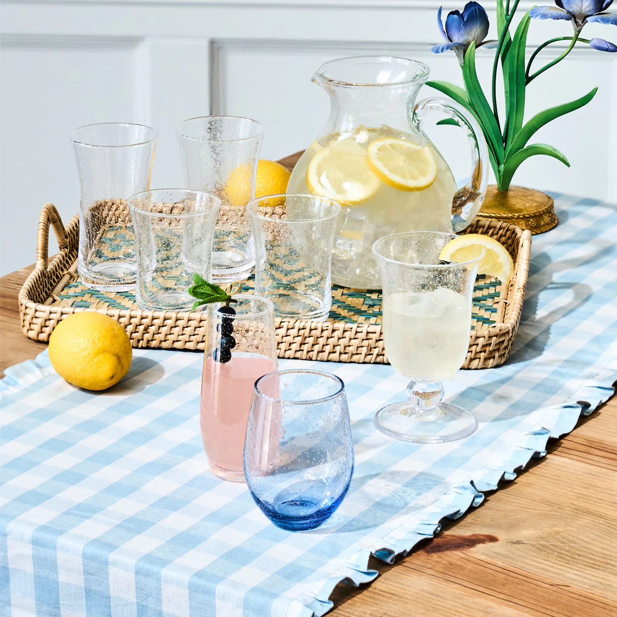 Gingham Ruffle 18" x 90" Table Runner - Ocean - Image 2
