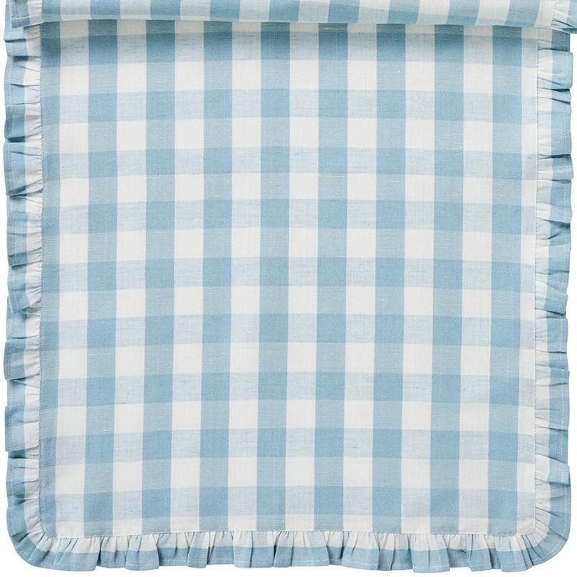 Gingham Ruffle 18" x 90" Table Runner - Ocean - Image 3