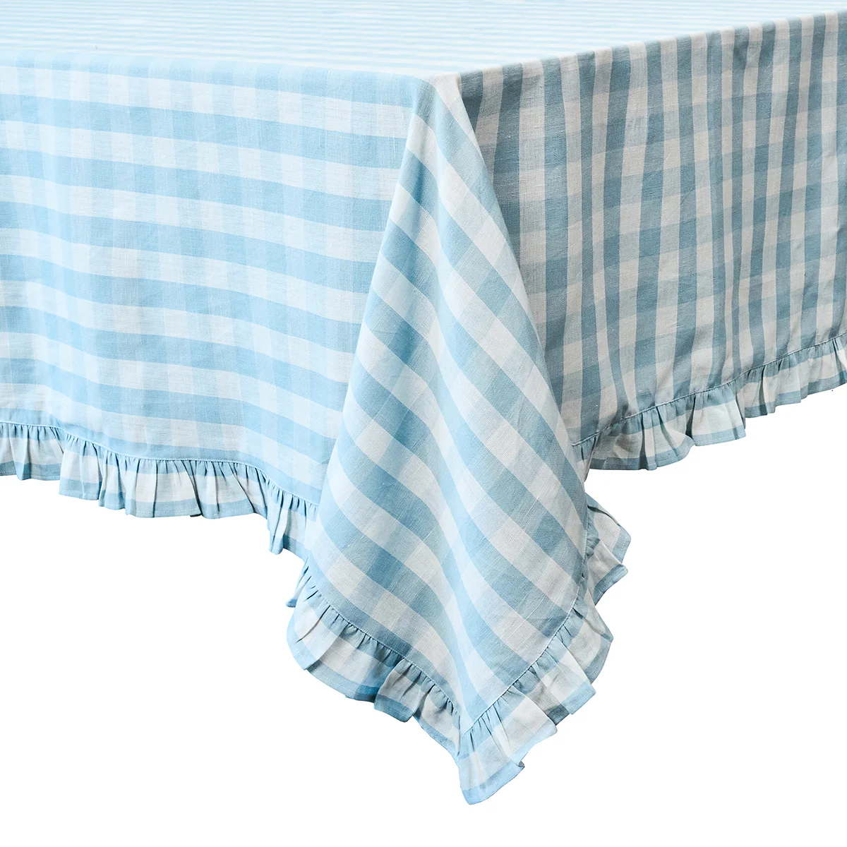 Gingham Ruffle 60" x 120" Tablecloth - Ocean - Image 2