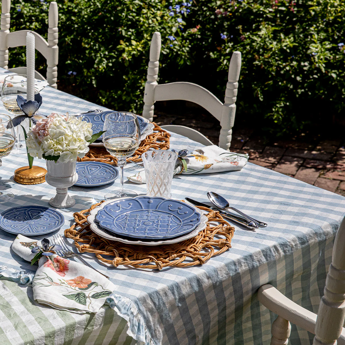Gingham Ruffle 60" x 120" Tablecloth - Ocean - Image 4