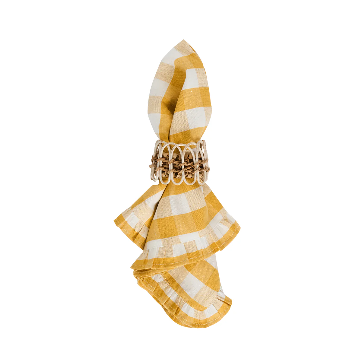 Gingham Ruffle Napkin Set/4 - Sunshine - Image 2