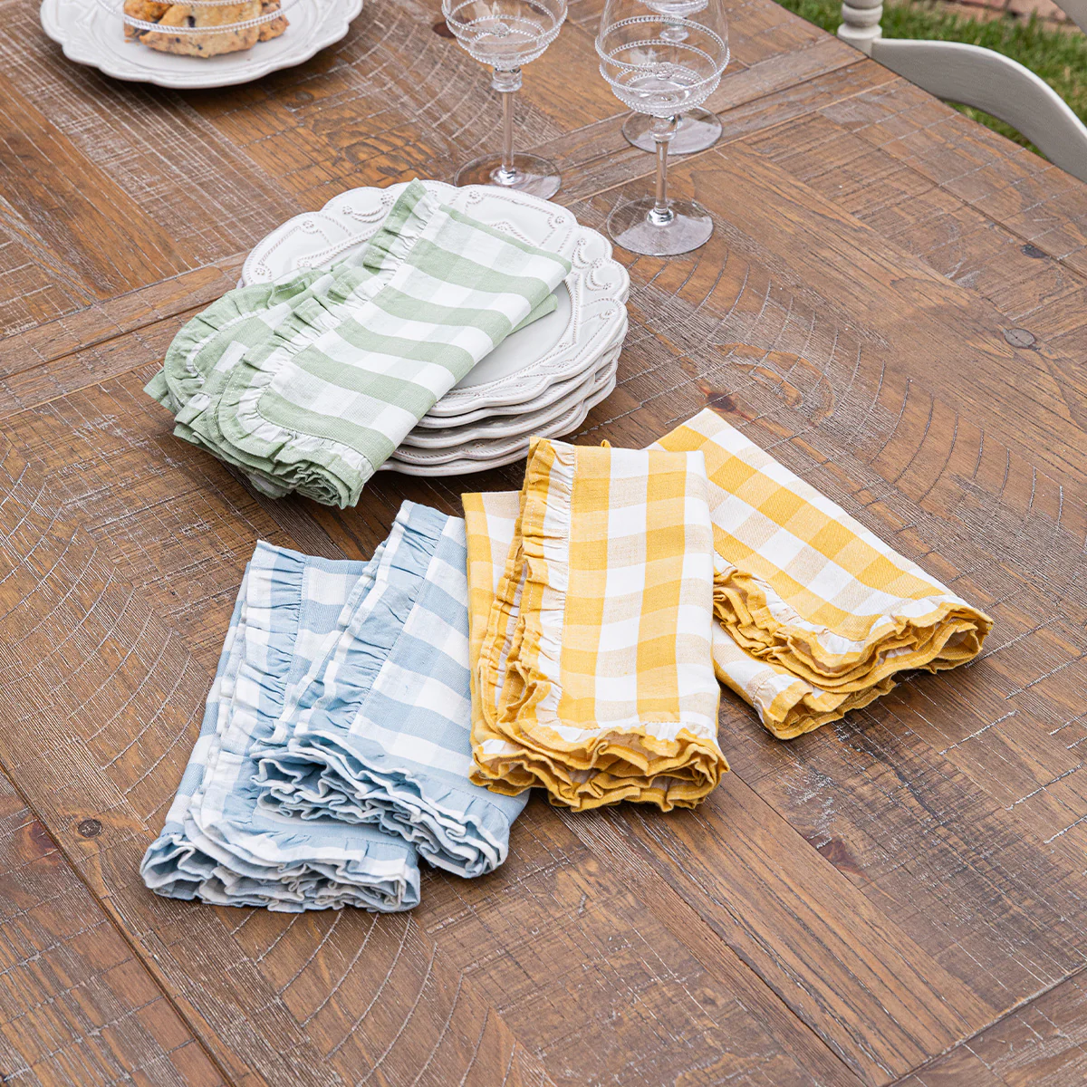 Gingham Ruffle Napkin Set/4 - Sunshine - Image 5