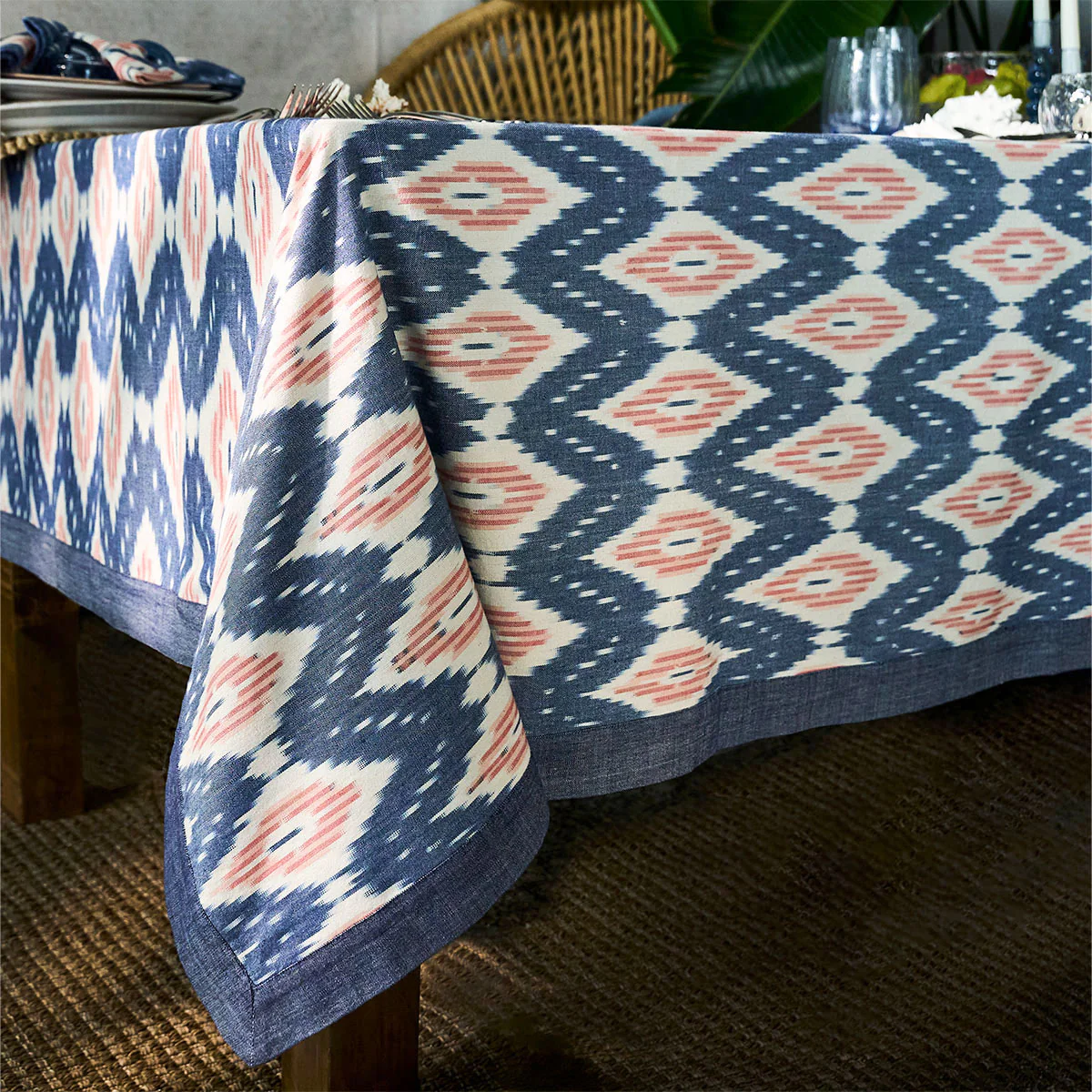 Ikat 60" x 120" Tablecloth - Blue/Pink - Image 3