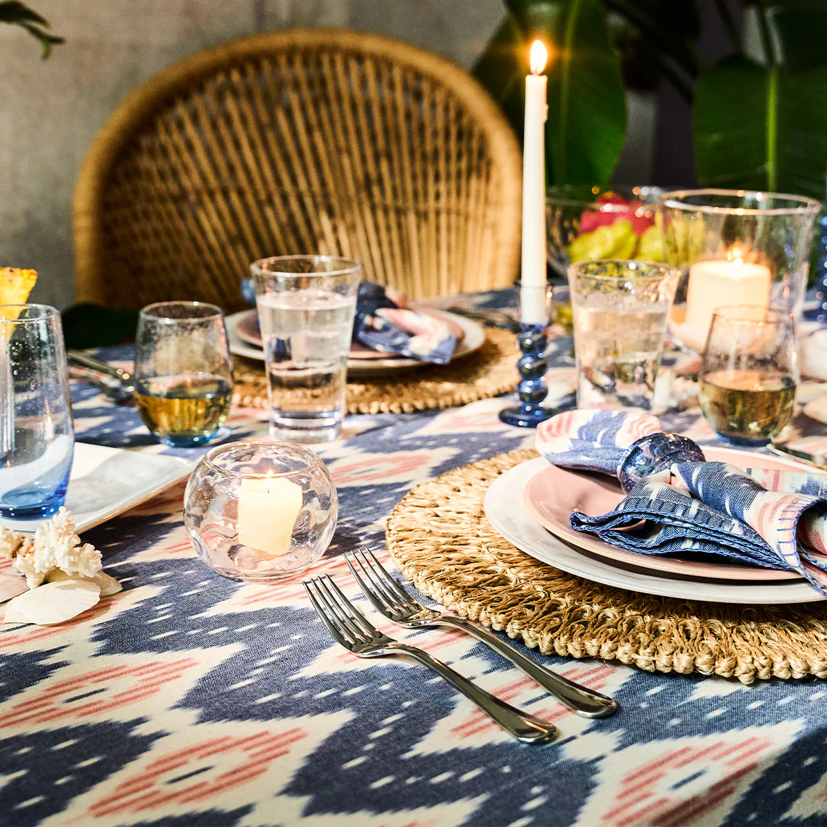 Ikat 60" x 120" Tablecloth - Blue/Pink - Image 4