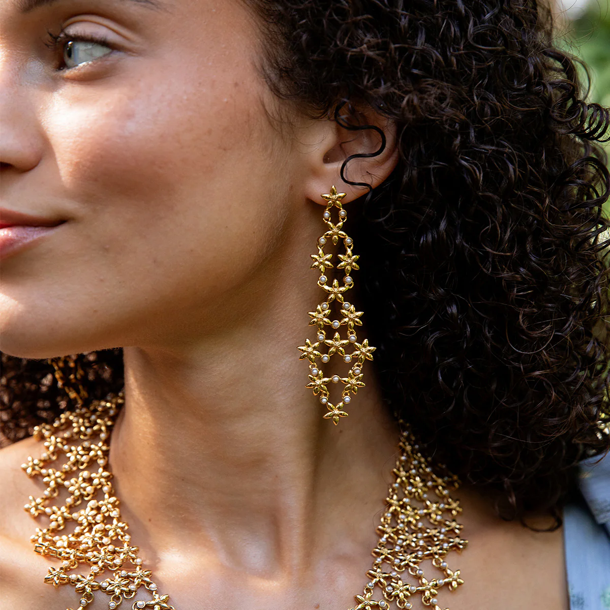 Jasmine Cascade Earrings - Pearl White - Image 4