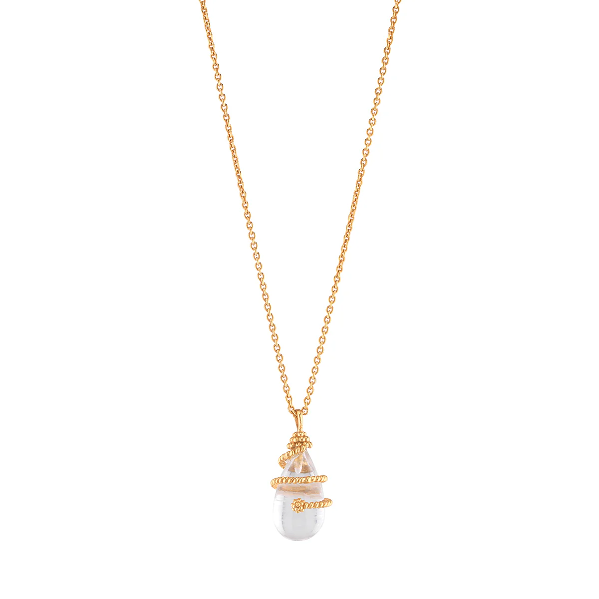 Lily Charm Necklace, 16"+2" - Clear Quartz