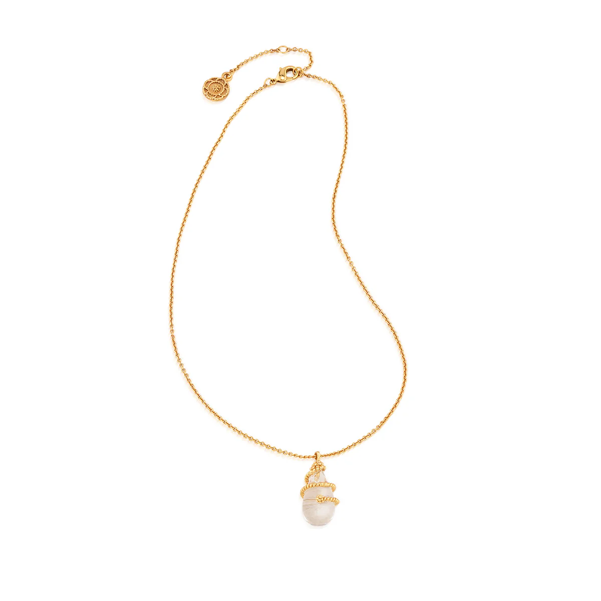 Lily Charm Necklace, 16"+2" - Clear Quartz - Image 3