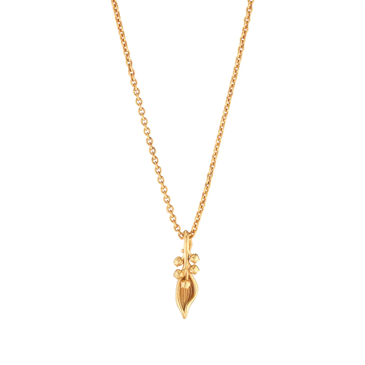 Meadow Walk Lily Charm Necklace, 16"+2" - Gold