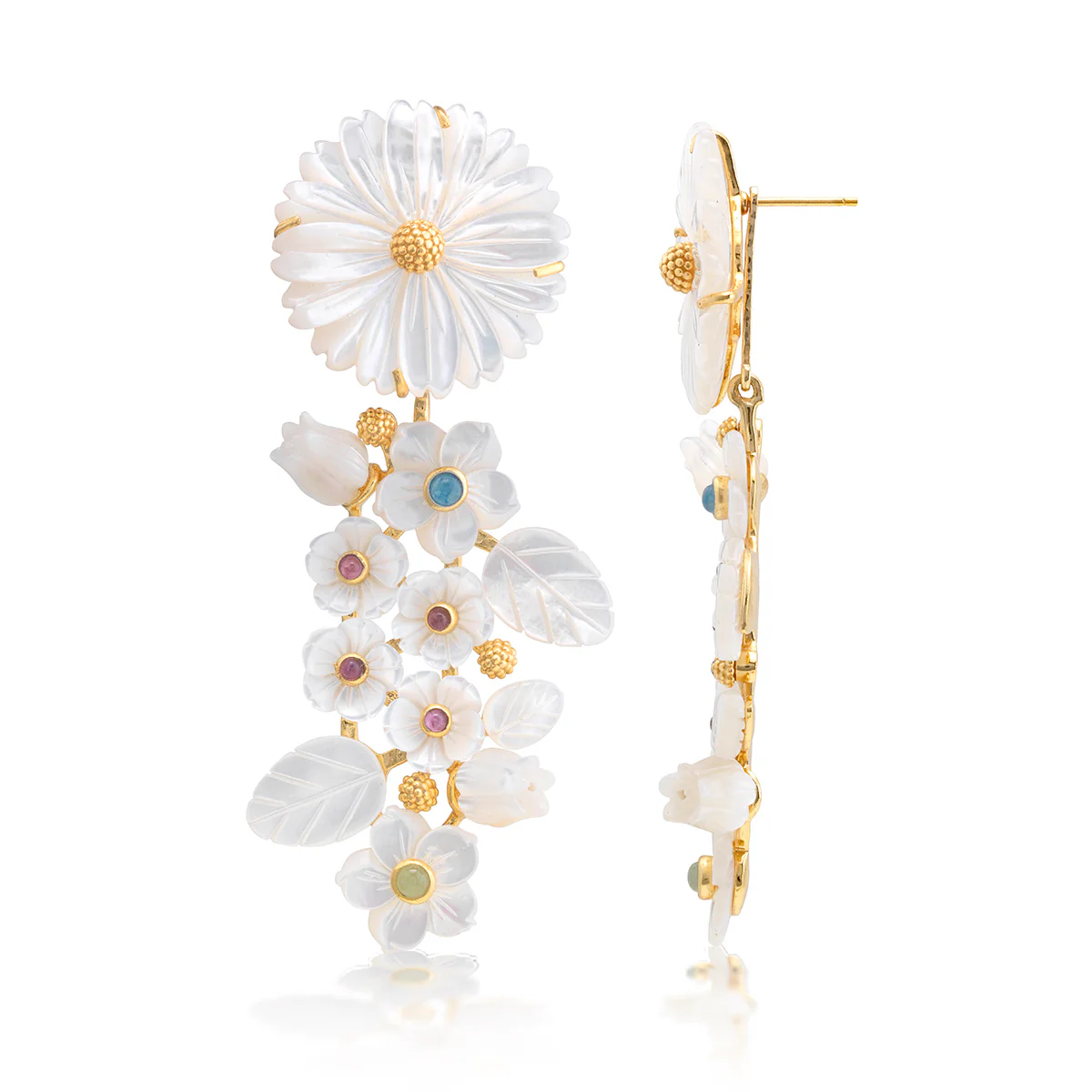 Mermaid Garden Convertible Statement Earrings - MOP/Multi-Colored Jade - Image 4