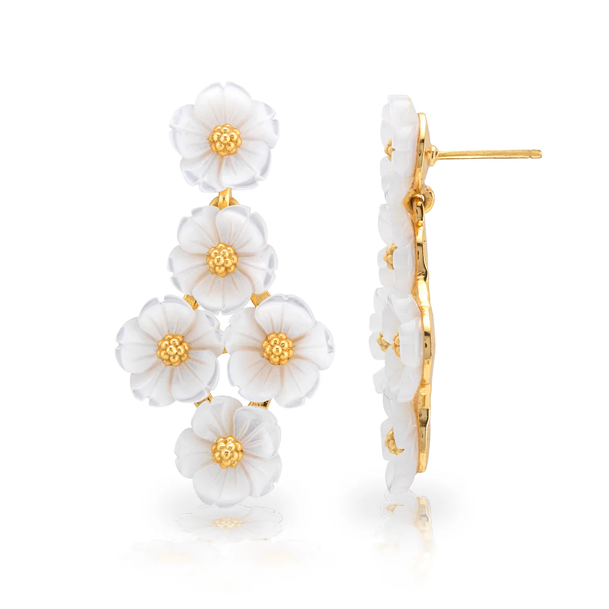 Mermaid Garden Floral Petite Post Drop Earrings - MOP/Gold - Image 3
