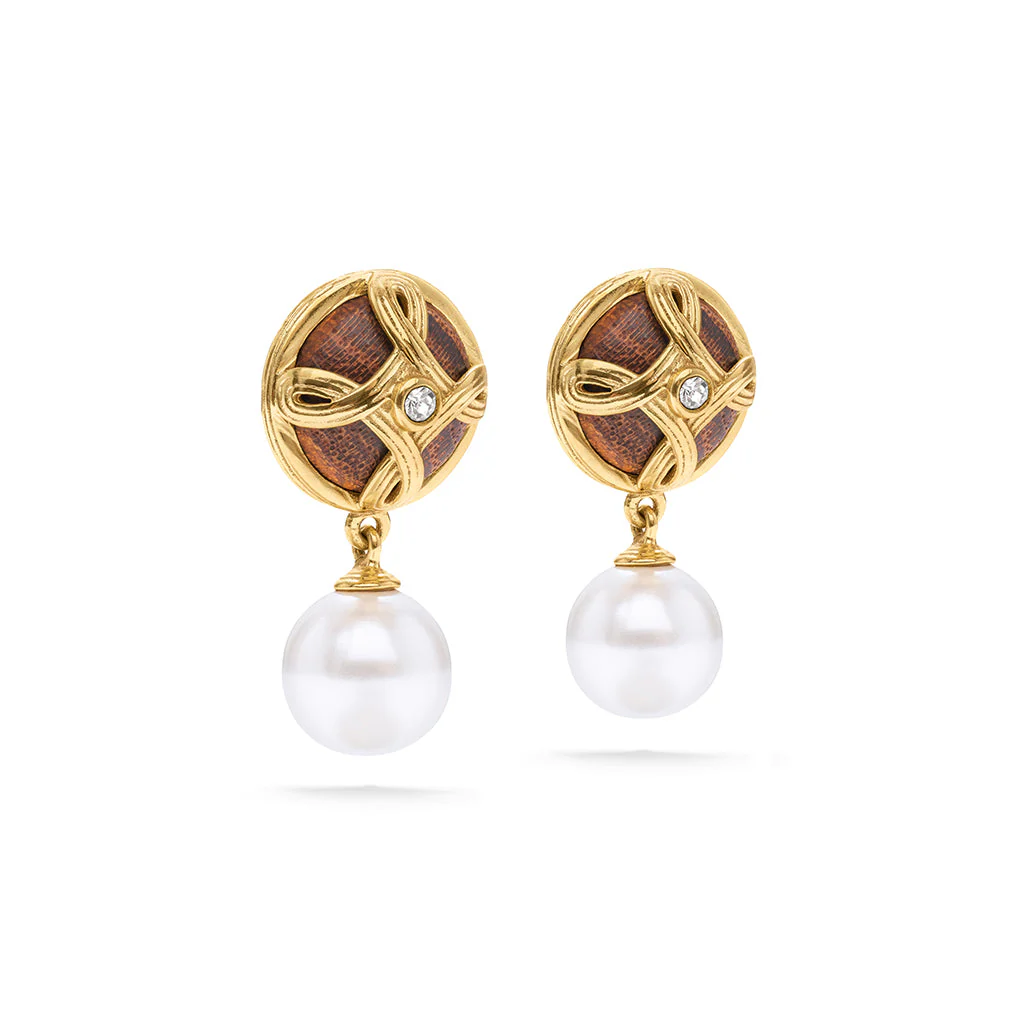Monique Drop Earrings - Pearl/Teak - Image 4