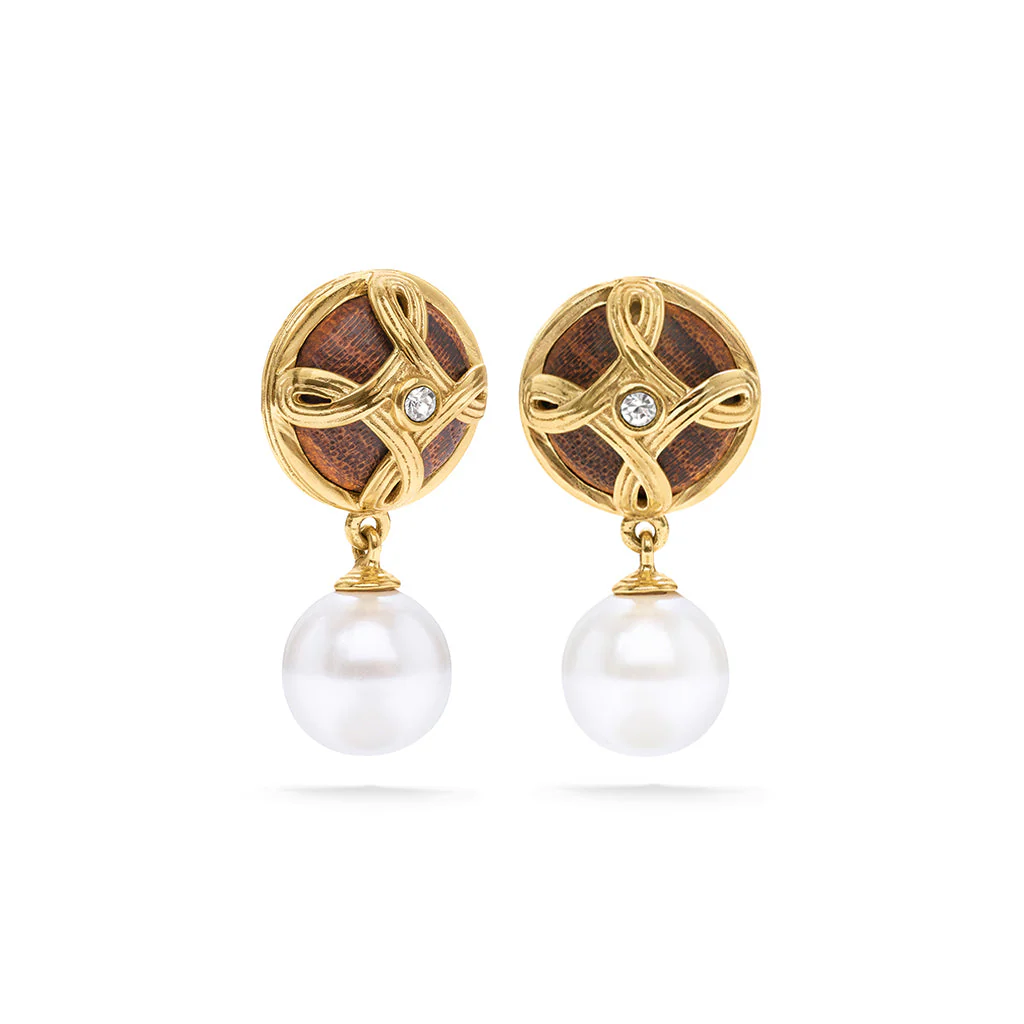 Monique Drop Earrings - Pearl/Teak - Image 5