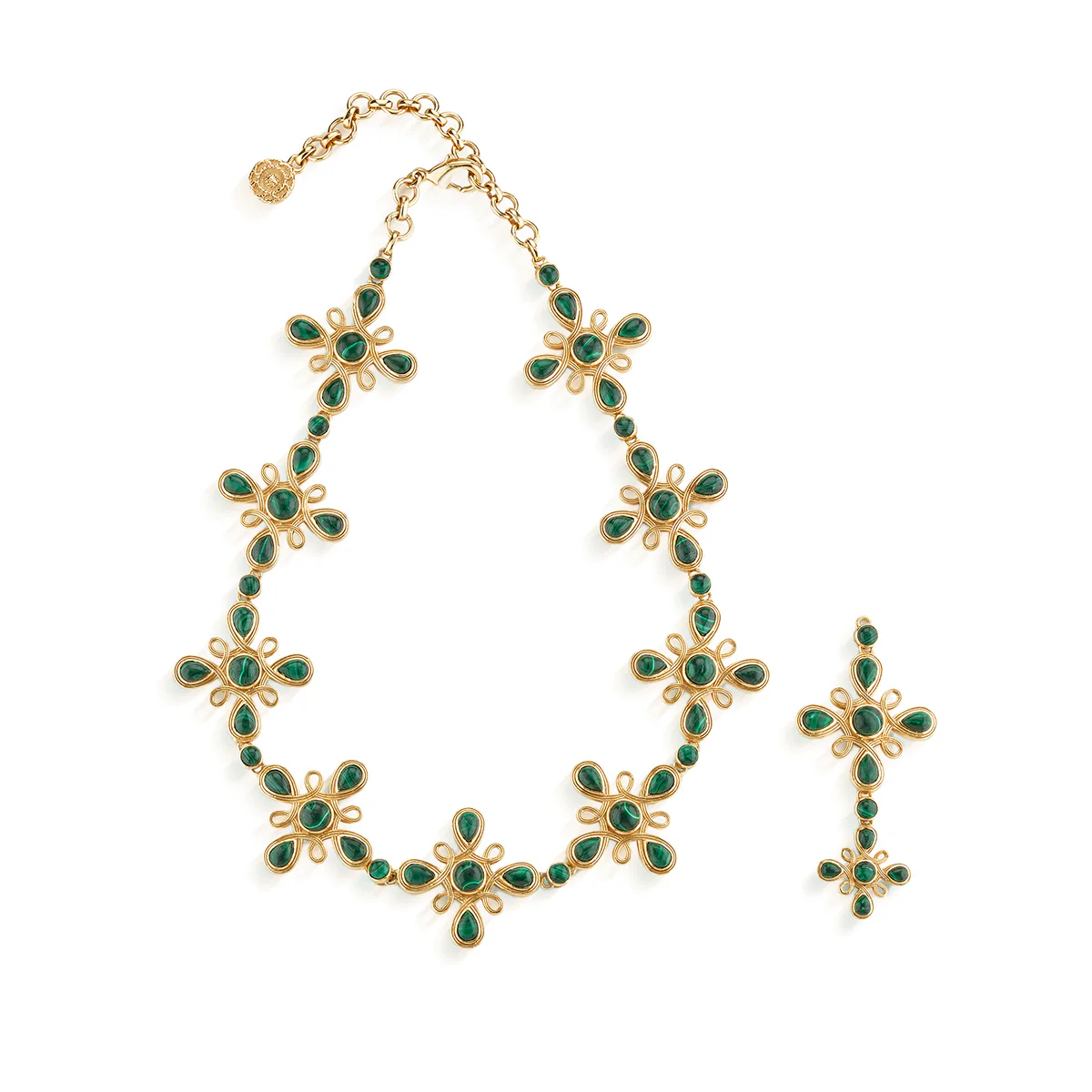 Monique Gem Convertible Necklace, 16"+2" - Malachite - Image 2