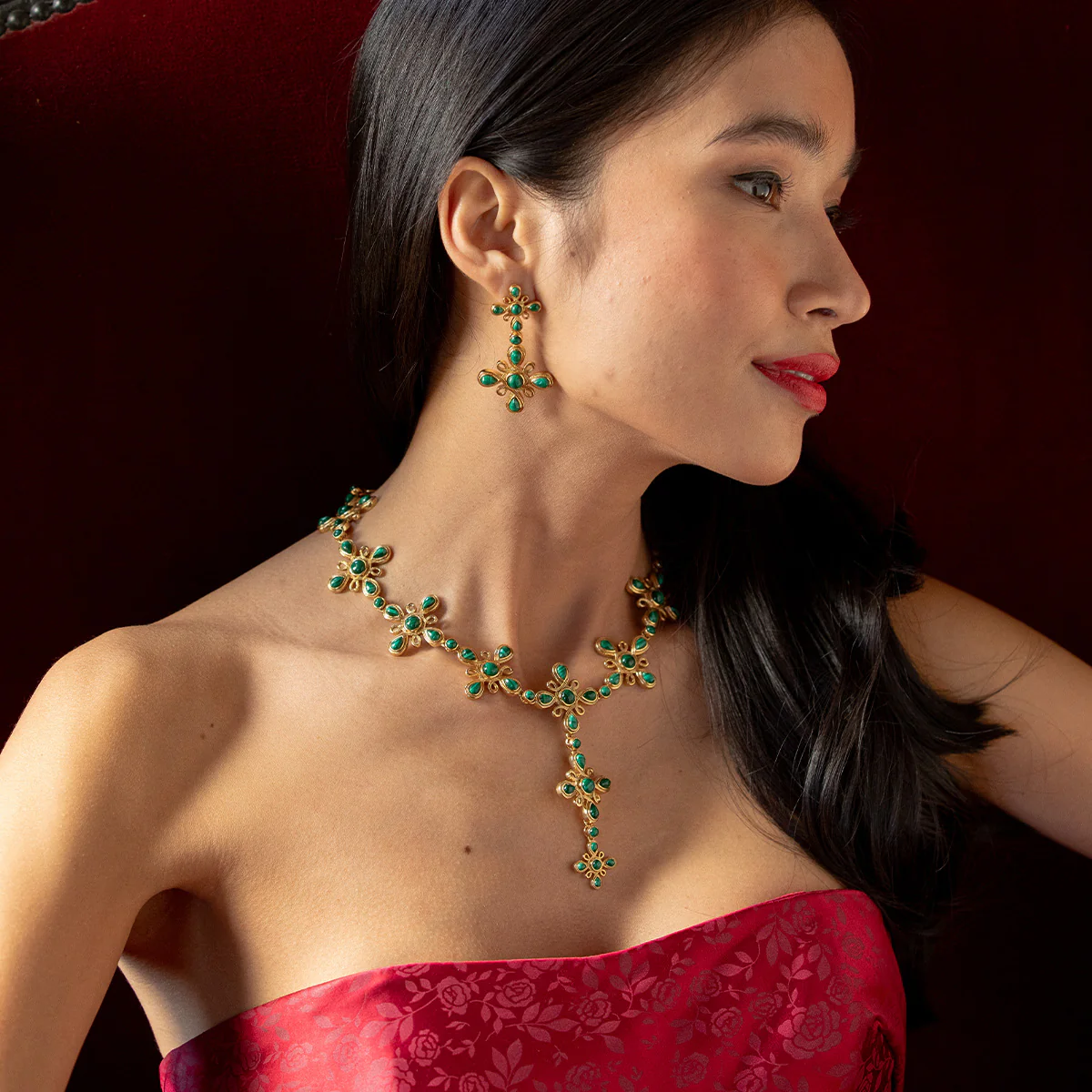 Monique Gem Convertible Necklace, 16"+2" - Malachite - Image 3