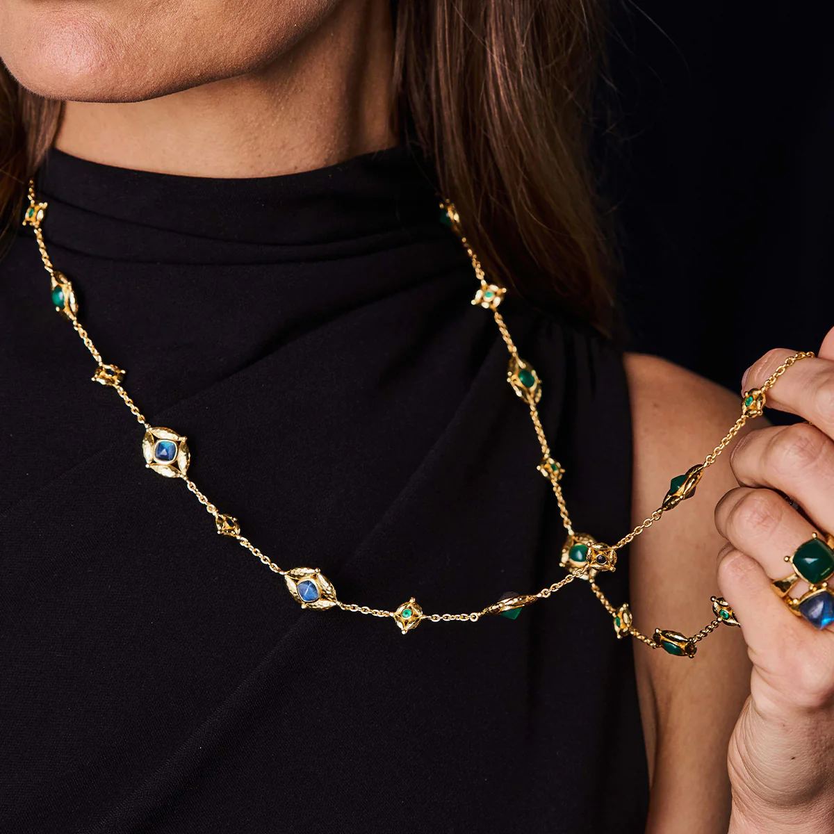 Mystic Eye Double Sided Necklace, 32" - Blue Labradorite/Green Onyx - Image 8