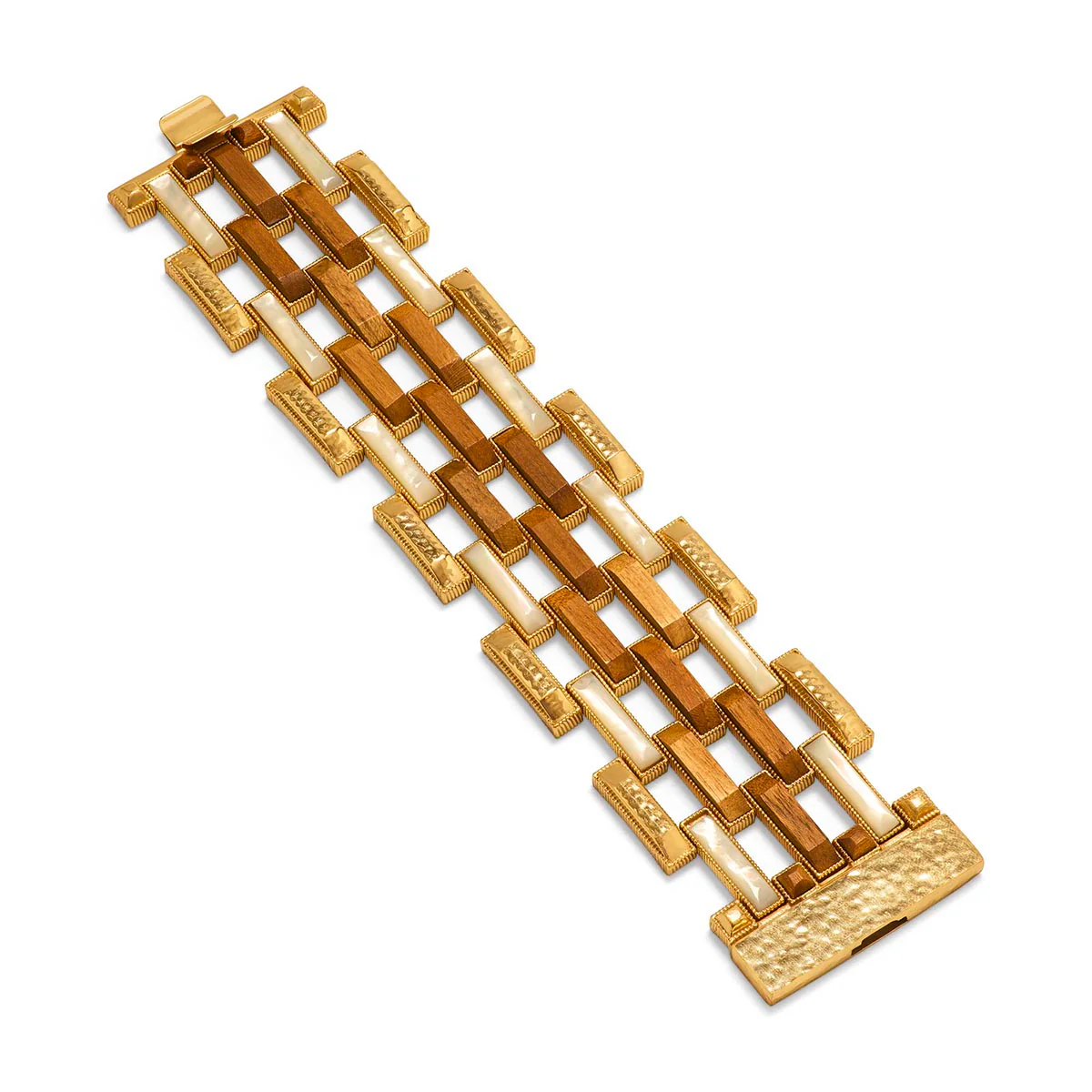 Pathway Grande Link Bracelet, 7.5" - Teak/Gold/MOP - Image 3